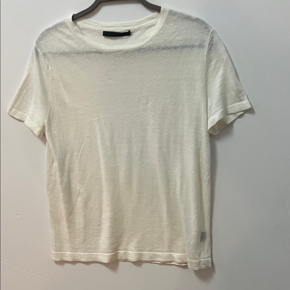 JENNI KAYNE LINEN CREW NECK WHITE SHORT SLEEVE T-SHIRT SIZE M